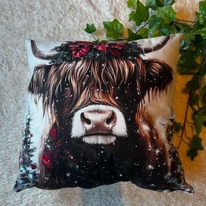 🆕 1 Christmas Highland cow holiday pillow